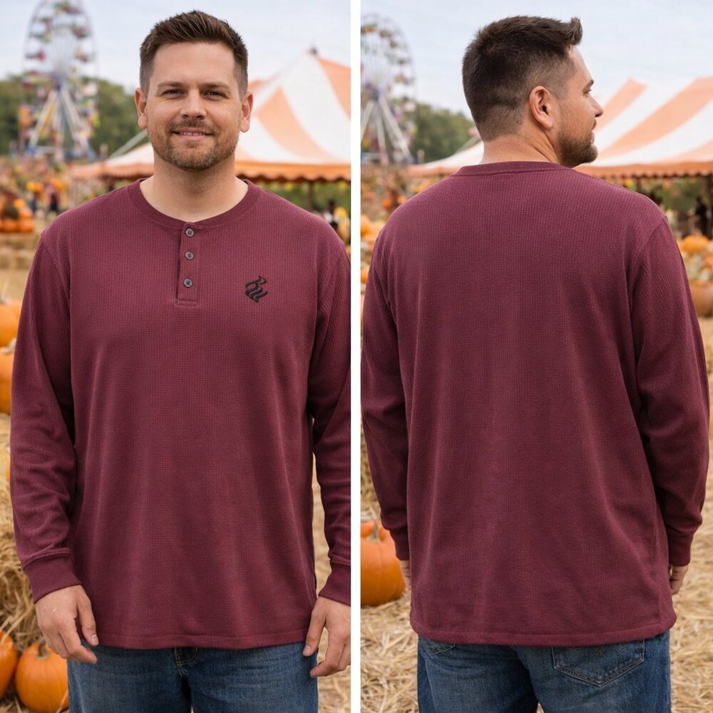 Rocawear Mat Maroon Crew Neck Knit Long Sleeve Henley 2XL NWT